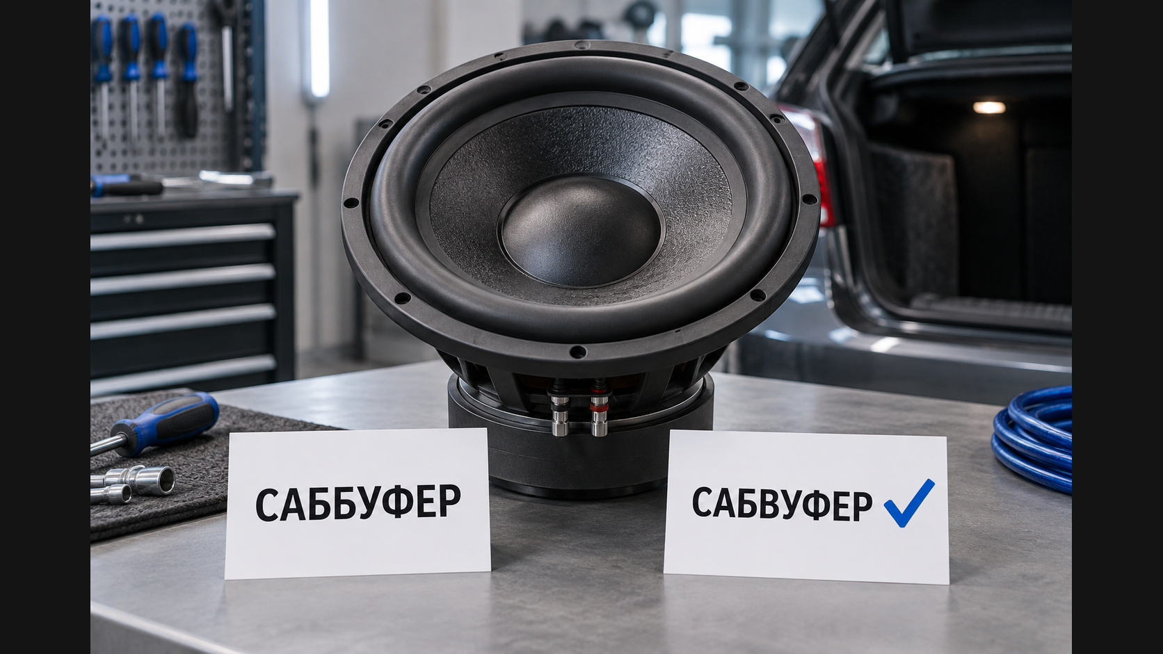 Автомобильный сабвуфер и варианты написания слова