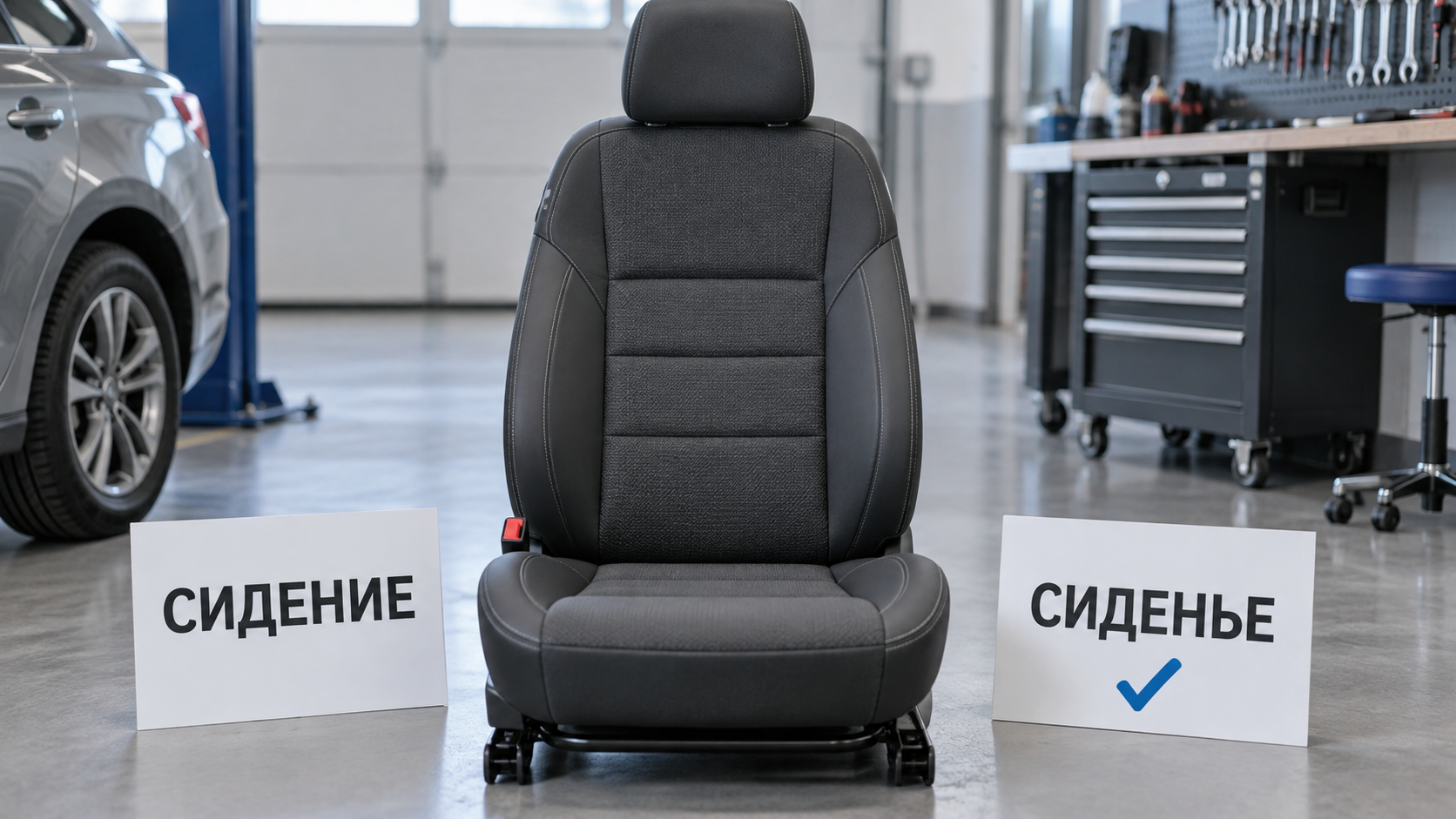 Автомобильное сиденье и два варианта написания слова