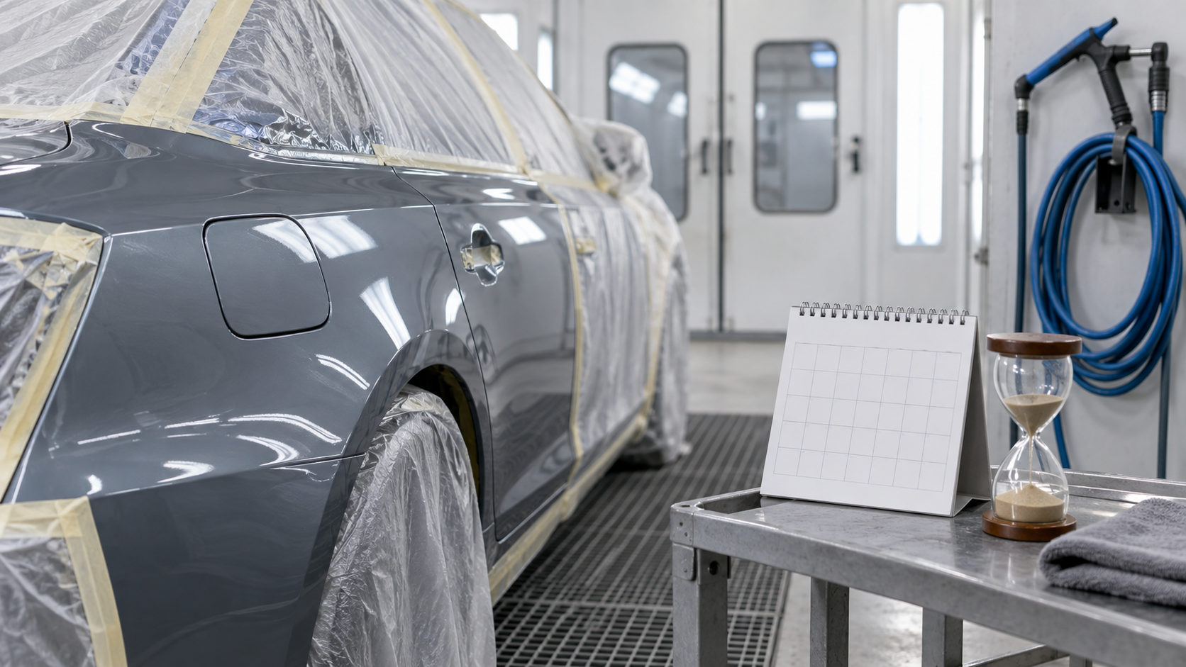 Свежеокрашенная деталь автомобиля на просушке