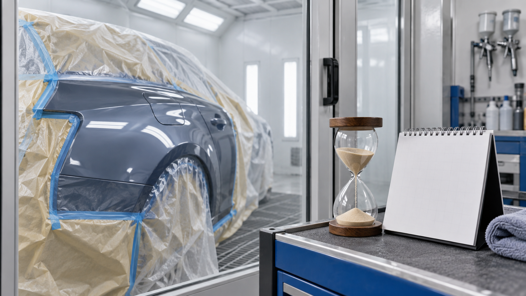 Свежеокрашенная деталь автомобиля на просушке