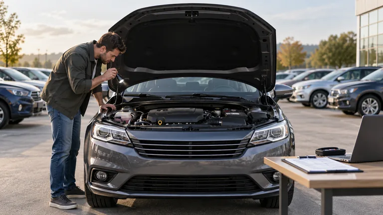 Осмотр подержанного автомобиля перед перепродажей.